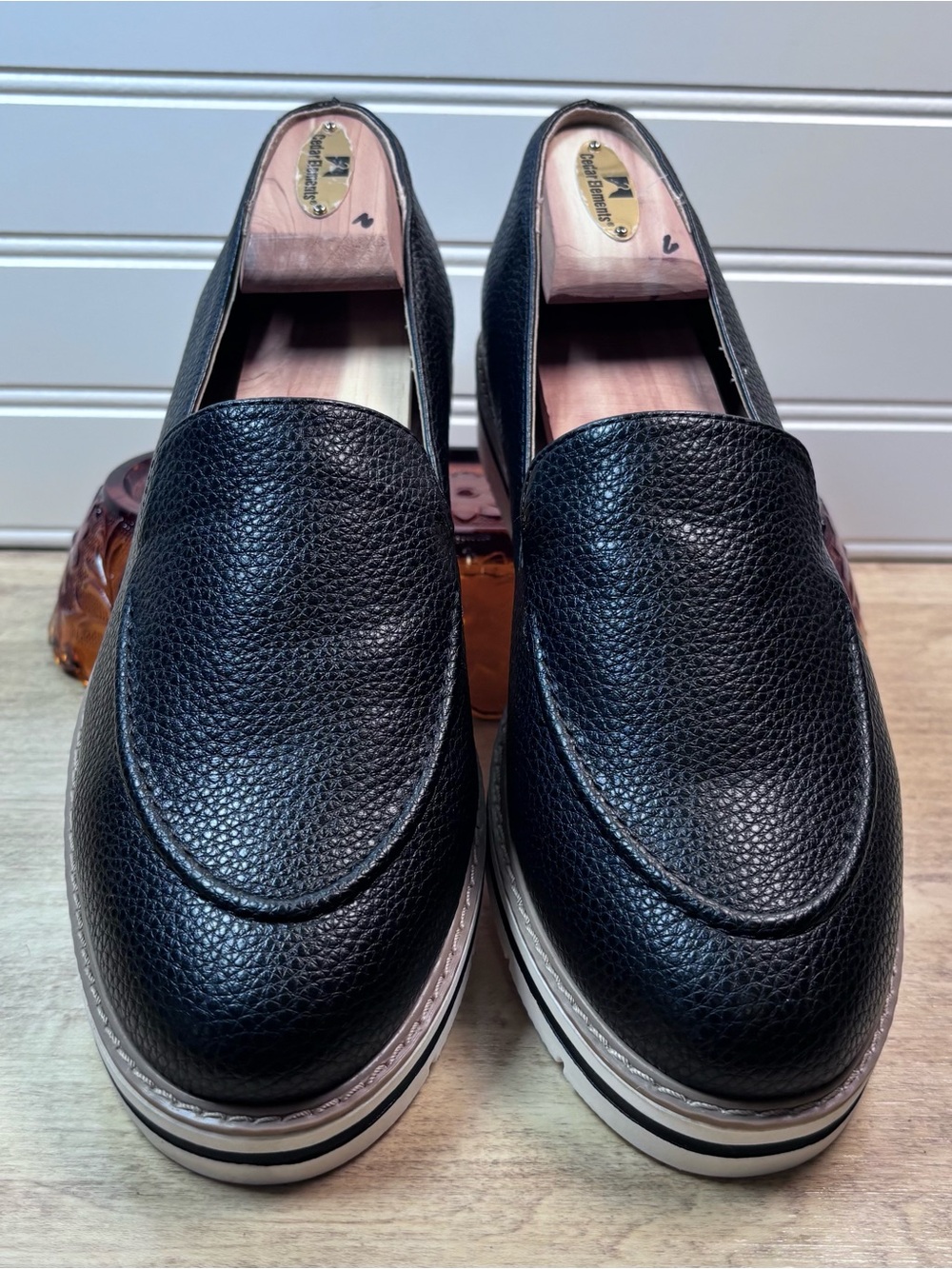 Y-Not? Women’s Platform Wedge Loafers Black Pebbled Slip On Shoes Size 10M